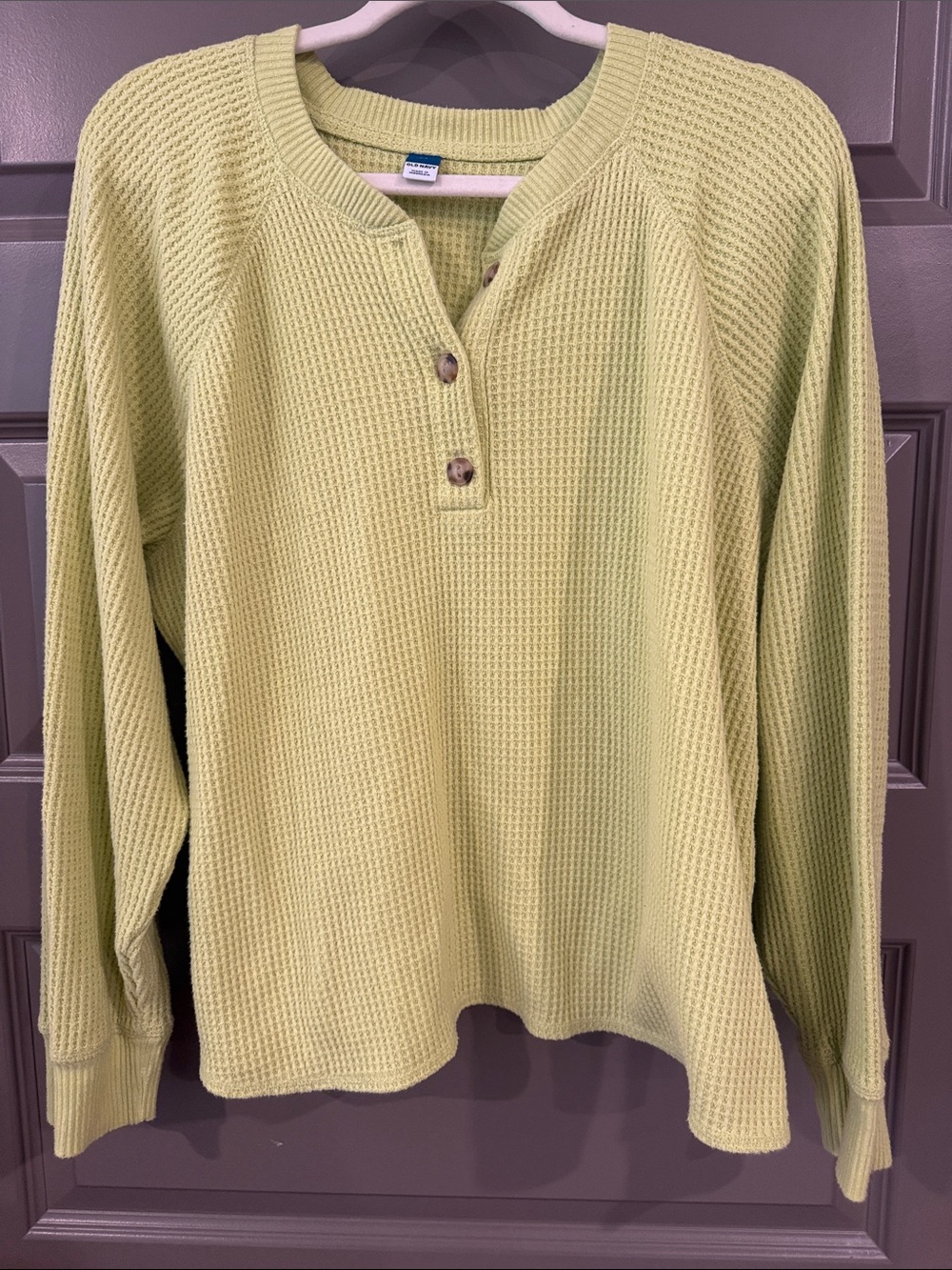 Old Navy Light Green Waffle Henley Sweatshirt